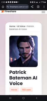Patrick bateman AI voice text to speech and AI music cover generator